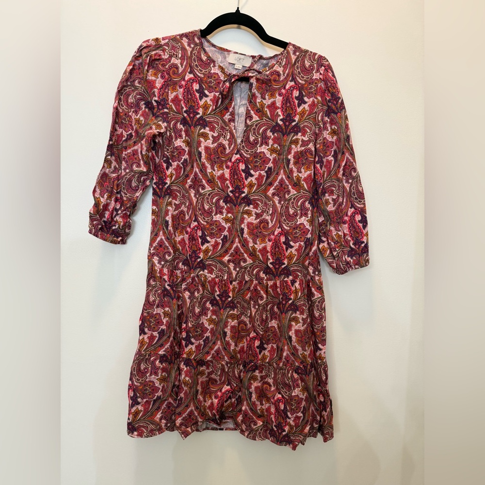 Anne Taylor‎ Paisley Print Dress with Tie Keyhole Neckline - Size XS - Picture 2 of 8